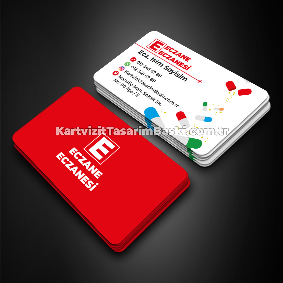 Eczaneler için profesyonel eczane kartvizit tasarımı ve kartvizit baskı örneği