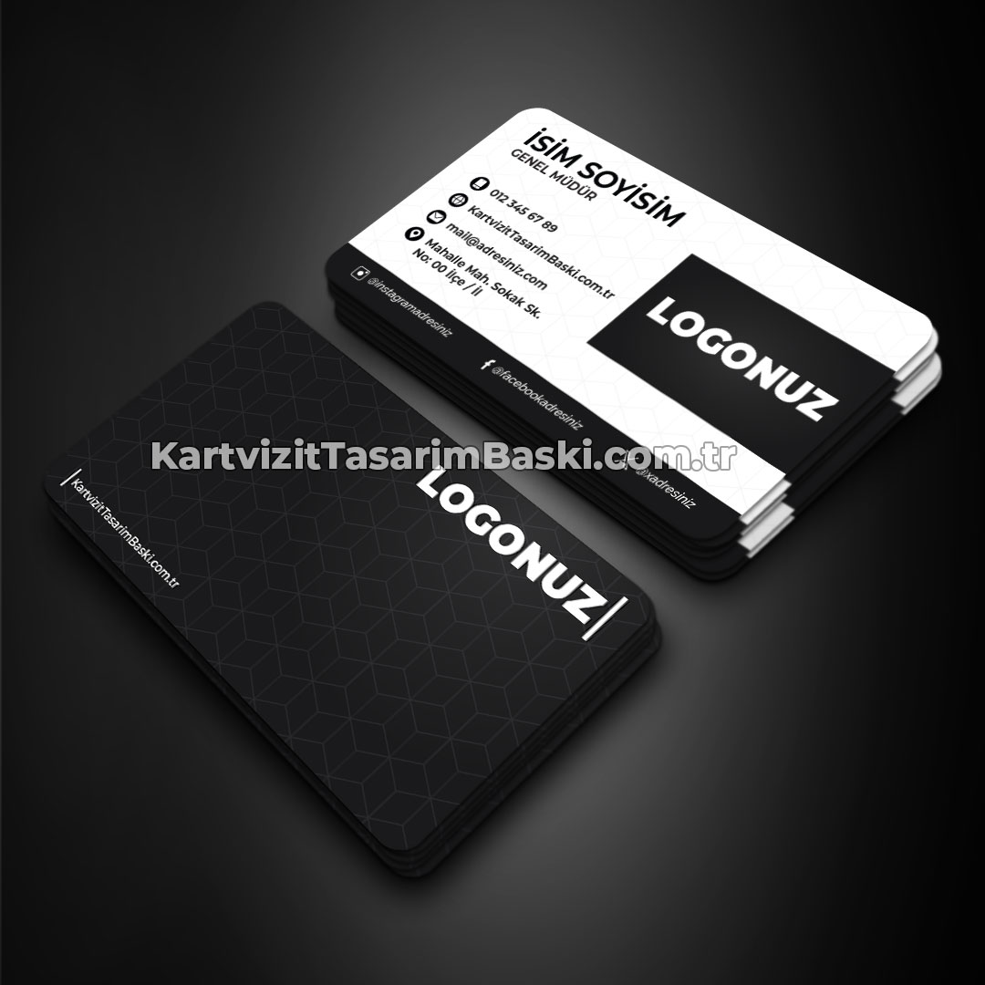 Siyah beyaz modern profesyonel kartvizit tasarımı ve kartvizit baskı örneği